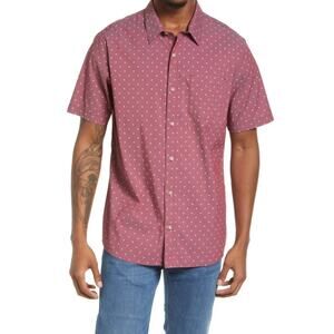 TravisMathew Men’s Short Sleeve Button Up Shirt Burgundy Micro Print Size Large